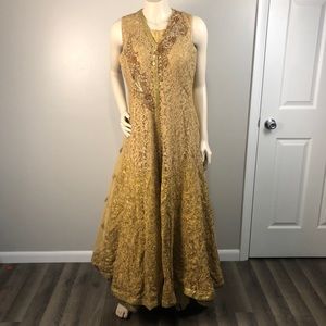 Gold & Bronze Indian Pakistani Anarkali maxi gown party dress - Womens Size L